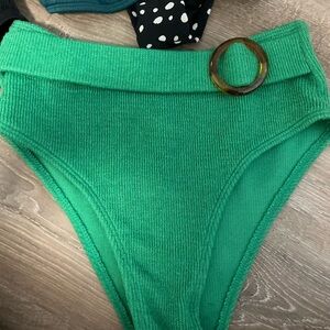 Green High-Waisted Bikini Bottoms with Ring Detail